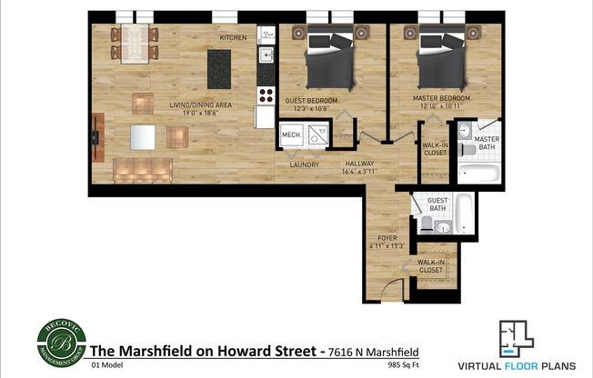 2 beds, 2 baths, 664 sqft, $2,250, Unit 201