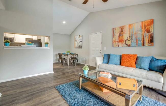 a living room with a couch and a coffee table