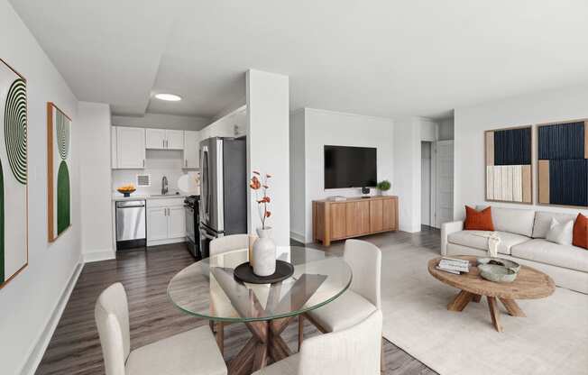 a living room with a couch and a table