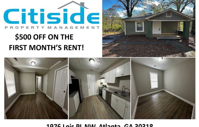 3 Bed 1 Bath in Atlanta!---Special offer: Get $500 Off Your First Month’s Rent!