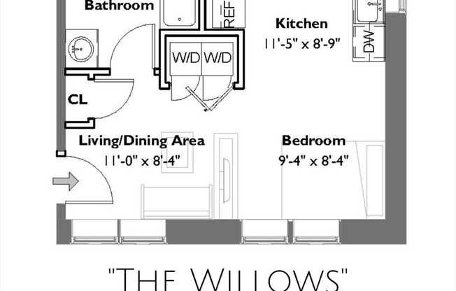 Studio, 1 bath, 420 sqft, $2,000, Unit 22