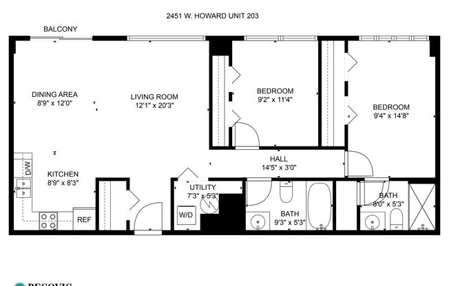 2 beds, 2 baths, 900 sqft, $2,500, Unit 203