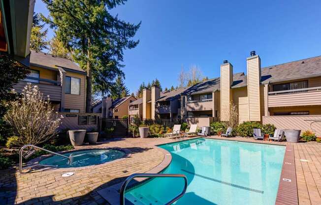 a glistening swimming pool at The Lakes Apartments, Bellevue, 98007