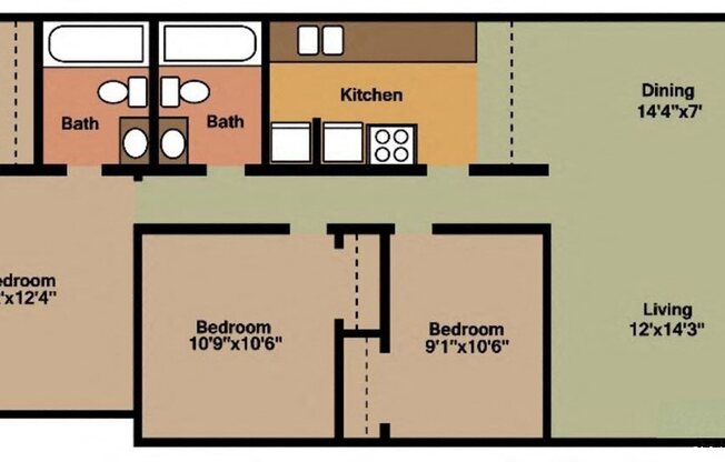 3 beds, 2 baths, 1,060 sqft, $1,059