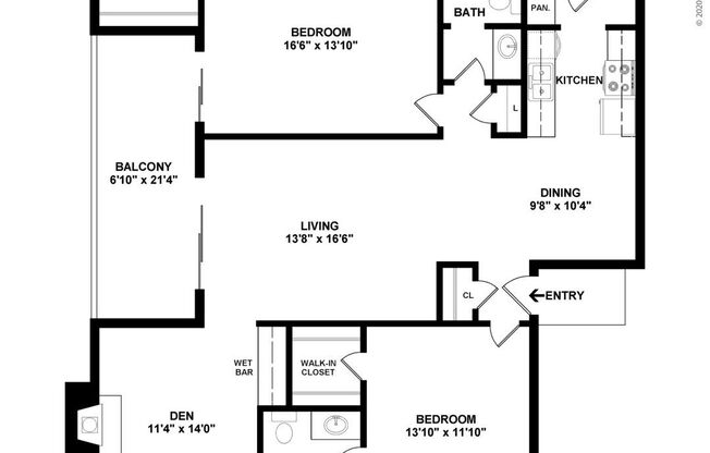 2 beds, 2 baths, 1,258 sqft, $1,799