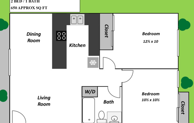 2 beds, 1 bath, $2,600, Unit 1