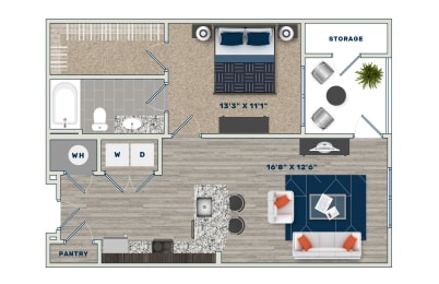 1 bed, 1 bath, 753 sqft, $1,743