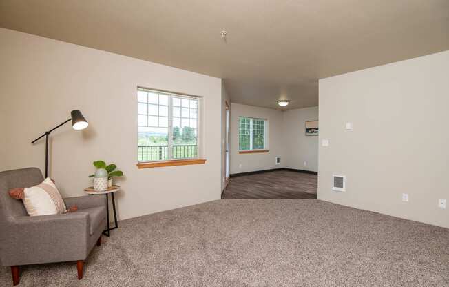 Open Living Room facing Dining Room area