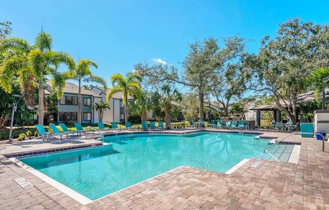 Community swimming pool at Huntington Place in Sarasota, Florida.