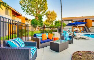 Pool Side Lounge Area at Pacific Trails Luxury Apartment Homes, Covina, California