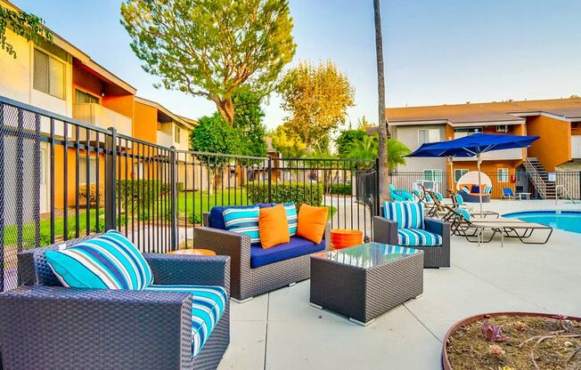 Pool Side Lounge Area at Pacific Trails Luxury Apartment Homes, Covina, California