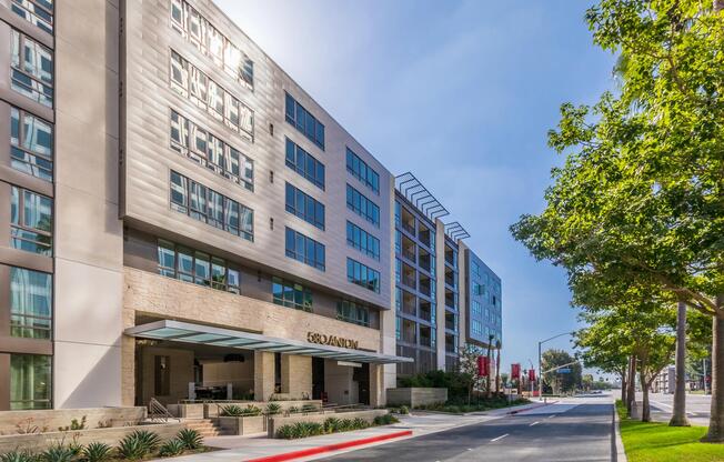 Street‑side exterior highlighting the community’s contemporary design.