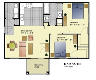 2 beds, 1 bath, 950 sqft, $1,630