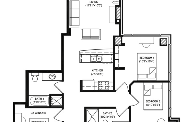 3 beds, 2 baths, 946 sqft, $4,500, Unit 400
