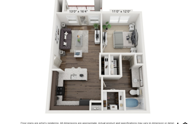 1 bed, 1 bath, 687 sqft, $1,072