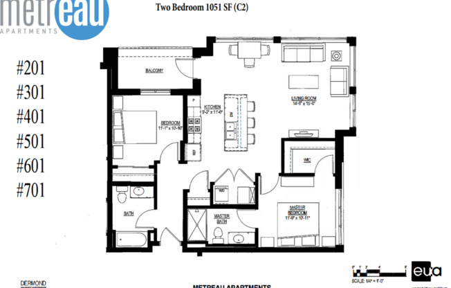 2 beds, 2 baths, 1,051 sqft, $1,865, Unit 401