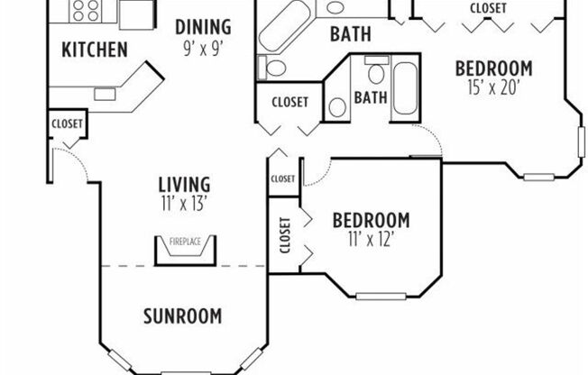 2 beds, 2 baths, 1,107 sqft, $1,224