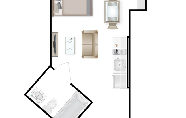 Studio, 1 bath, 293 sqft, $1,275, Unit 516