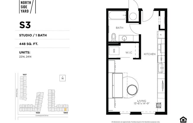 Studio, 1 bath, 448 sqft, $1,150