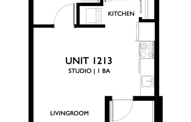 Studio, 1 bath, 432 sqft, $1,275, Unit 1213