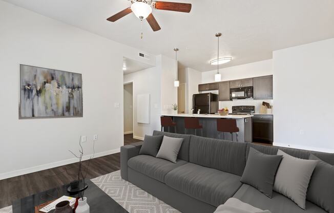a living room with a couch and a coffee table