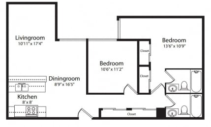 2 beds, 2 baths, 863 sqft, $2,510