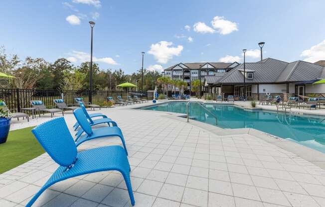 Poolside seating at Evergreen at Southwood in Tallahassee, FL
