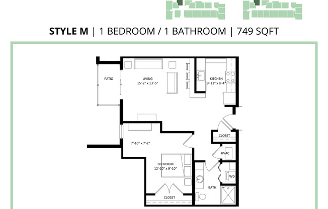 1 bed, 1 bath, 749 sqft, $1,390, Unit 220
