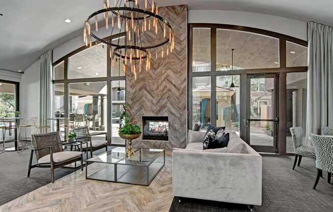 Posh Lounge Area With Fireplace In Clubhouse at Andante Apartments, Phoenix, AZ