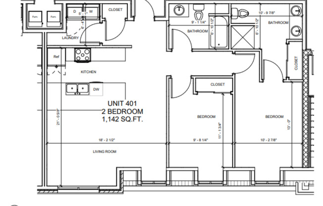 2 beds, 2 baths, 1,142 sqft, $1,750, Unit 401