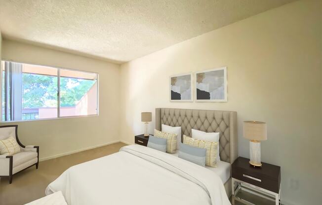 Bedroom With Expansive Windows at Carrington Apartments, California