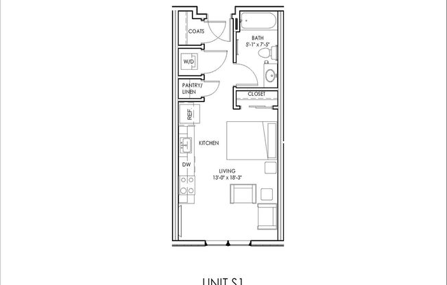 Studio, 1 bath, 428 sqft, $1,125