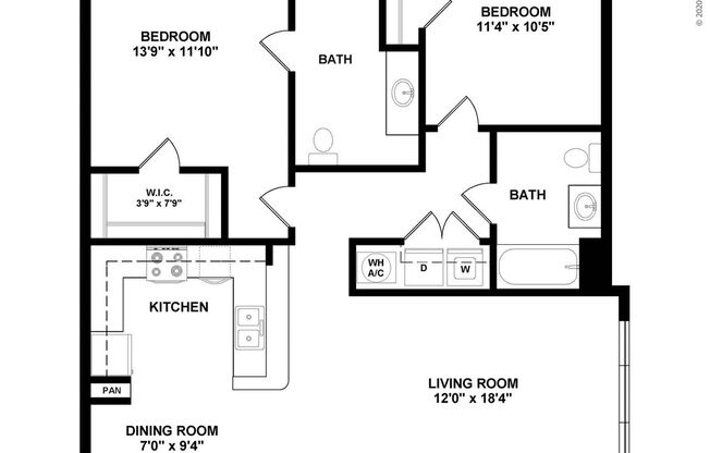 2 beds, 2 baths, 1,022 sqft, $1,293