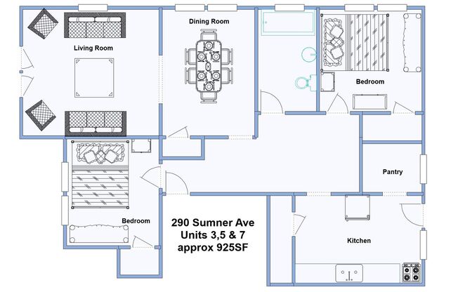 2 beds, 1 bath, 925 sqft, $1,300