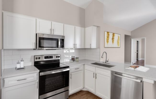 Kitchen with stainless-steel appliances at The Links at Plum Creek in Castle Rock, CO