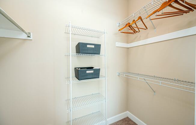 a spacious closet with shelves and racks in a small closet