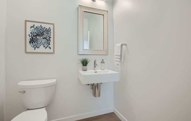 a bathroom with a sink and a toilet and a mirror