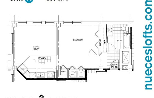 1 bed, 1 bath, 697 sqft, $1,300