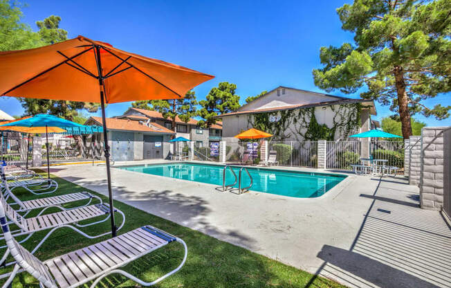 our apartments have a swimming pool and umbrellas