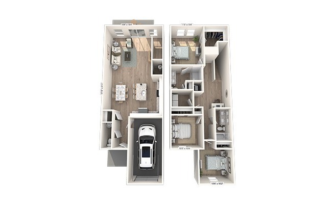 TH-C1: 3-bedroom, 2.5-bathroom townhome layout