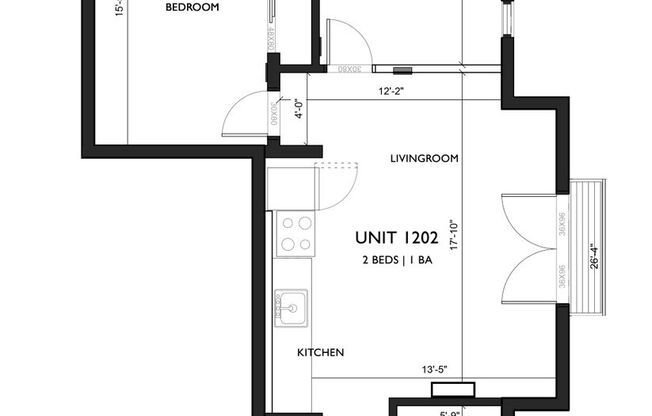 2 beds, 1 bath, 726 sqft, $1,699, Unit 1-202