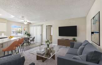 a living room with a couch and a coffee table