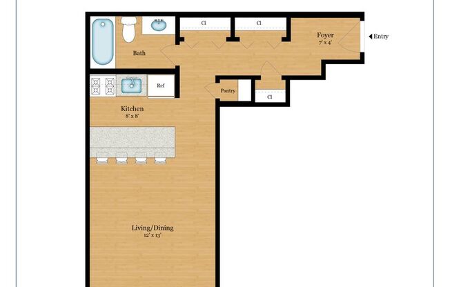 Studio, 1 bath, 445 sqft, $775, Unit 214