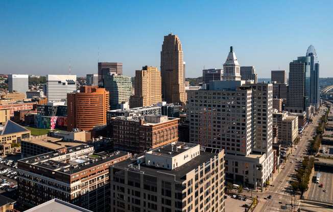 a view of the city from a skyscraper