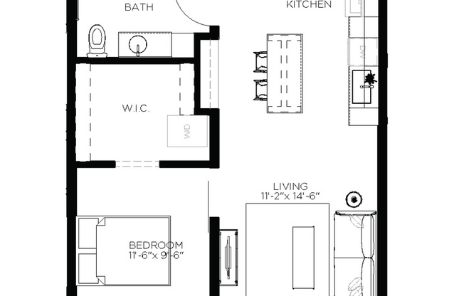 1 bed, 1 bath, 625 sqft, $1,325