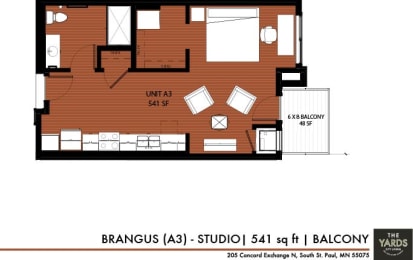 Studio, 1 bath, 541 sqft, $1,395