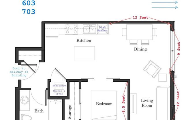 1 bed, 1 bath, 613 sqft, $1,475, Unit 603