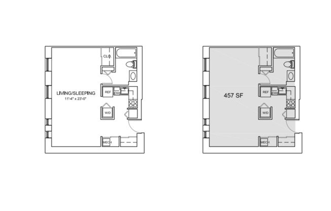 Studio, 1 bath, 457 sqft, $1,559, Unit A-107