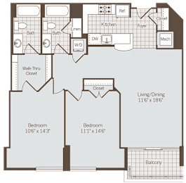 2 beds, 2 baths, 1,066 sqft, $3,009