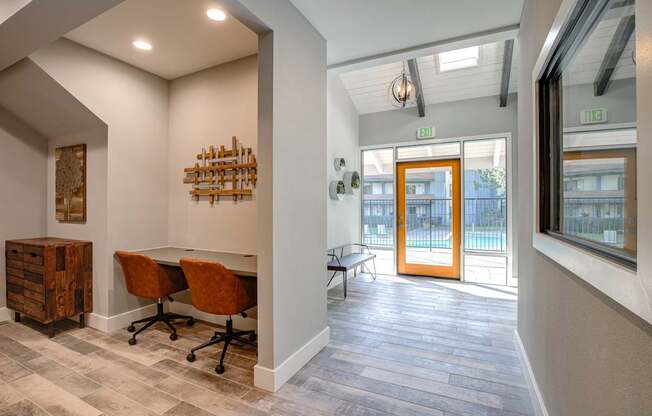 A room with a wooden chair and a wooden cabinet.